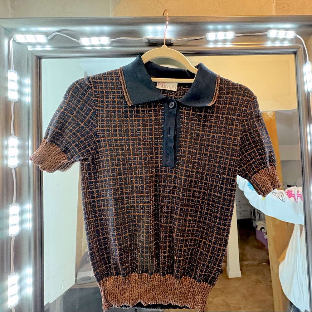 Red Valentino small blue/gold short sleeve blouse